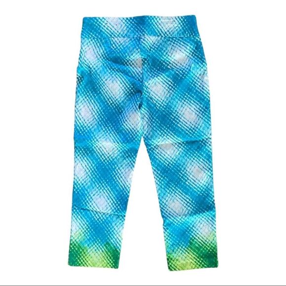 Attyre Size 10P Turquoise, Lime, & White Pull-on Flat Waist Ankle Pants - Picture 2 of 3